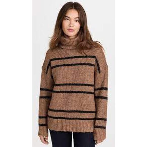 Line and Dot Veronica Turtleneck Striped Pullover Sweater Brown Black Small - Picture 1 of 5